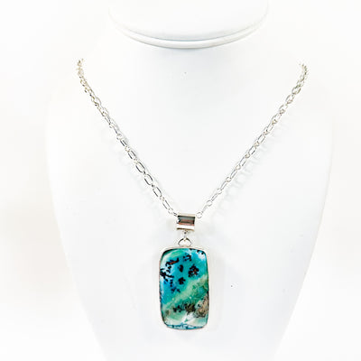 Sterling Rectangle Opalized Wood Necklace