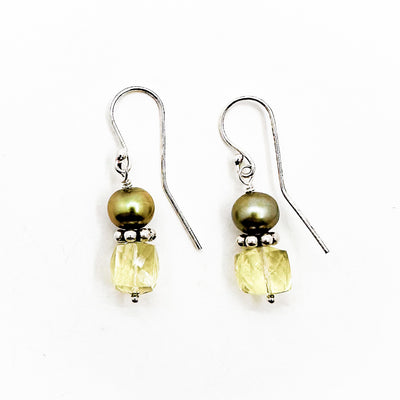 Green Pearl & Lemon Quartz Earrings