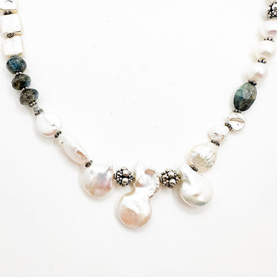 Sterling Pearl and Labradorite Bead Necklace