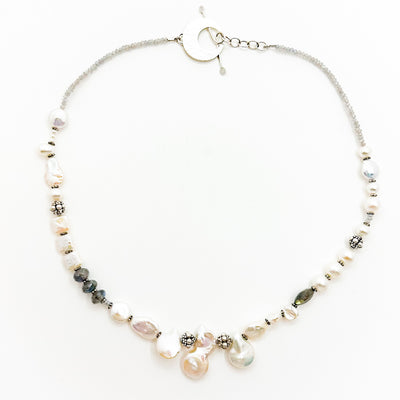 Sterling Pearl and Labradorite Bead Necklace