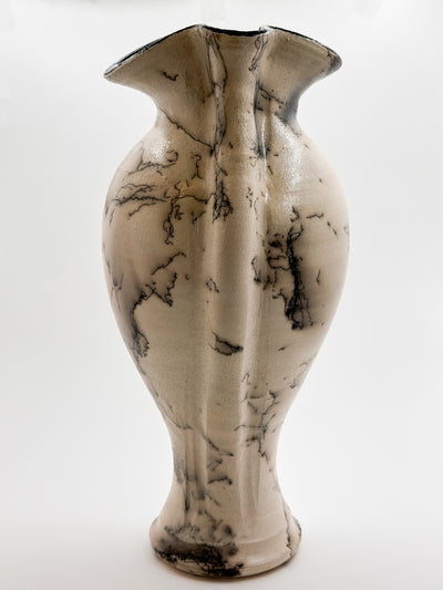 Raku Black and White Horse Hair Vase