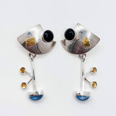 Becky Earrings with Black Onyx, Blue Topaz, Citrine