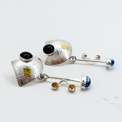 Becky Earrings with Black Onyx, Blue Topaz, Citrine