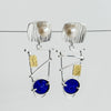 Natural Surface Lapis and White Button Pearl earrings