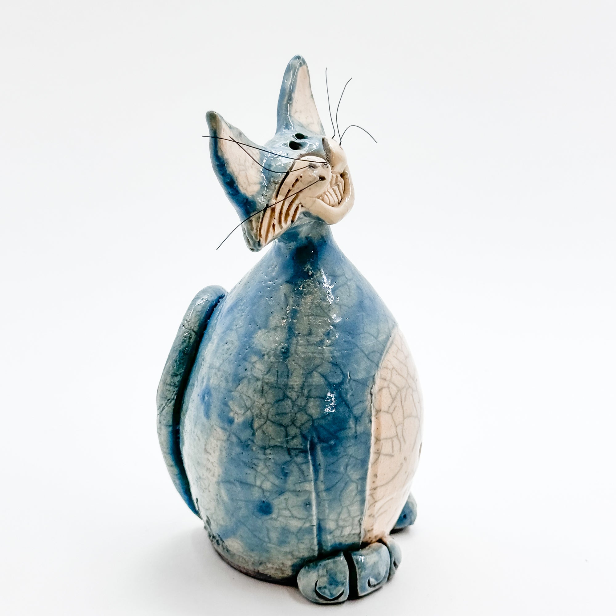 Raku ceramic good cat painting