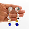 White coin pearl with natural surface lapis earrings