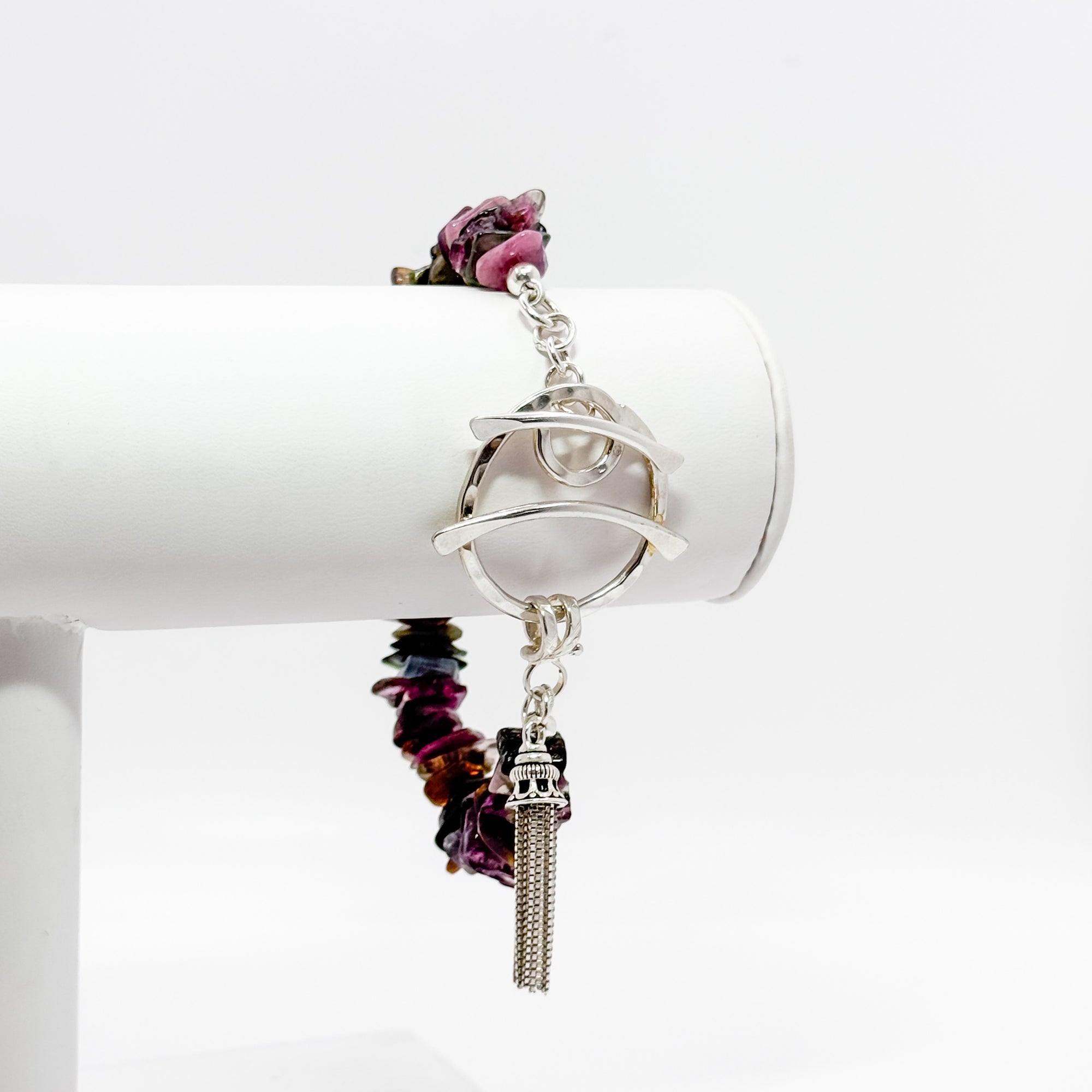 Tourmaline chip bead Toggle Tassel Bracelet