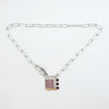 Side bar necklace with square natural surface rose quartz