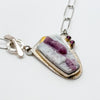 Side bar necklace with pink tourmaline in quartz with garnet