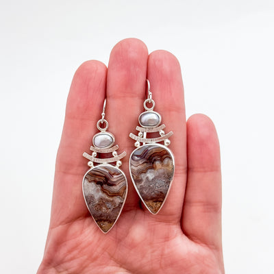 Crazy lace agate and keshi pearl earrings