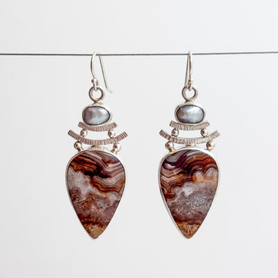 Crazy lace agate and keshi pearl earrings