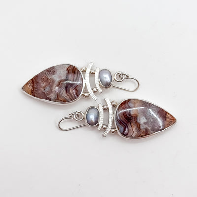 Crazy lace agate and keshi pearl earrings