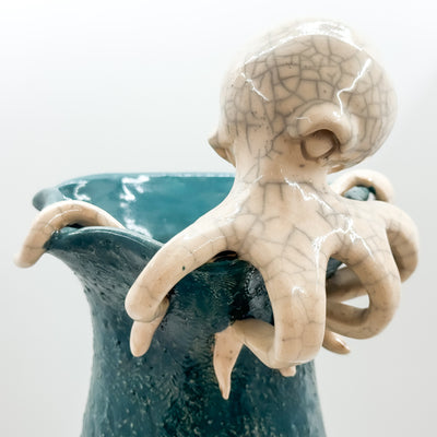 Raku White on Green Octopus