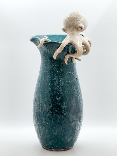 Raku White on Green Octopus