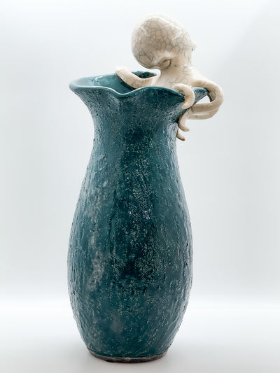 Raku White on Green Octopus