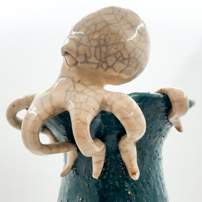 Raku White on Green Octopus