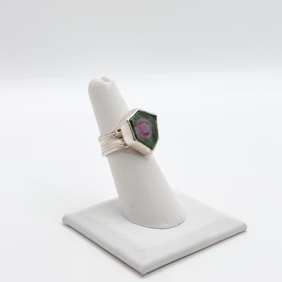 Watermelon Tourmaline ring on boiler chip band