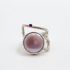 Wrap ring with white coin pearl & Ruby