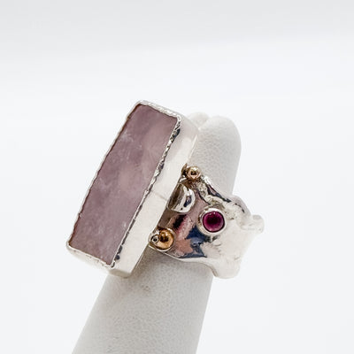 Deckled edge natural surface rose quartz ring