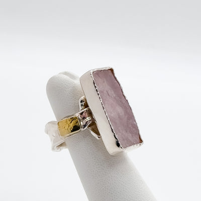 Deckled edge natural surface rose quartz ring