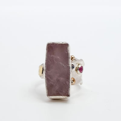 Deckled edge natural surface rose quartz ring