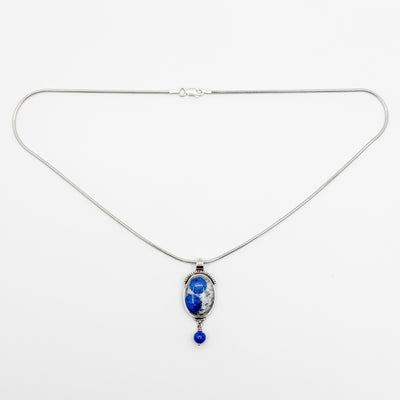 Azurite in granite with lapis bead necklace