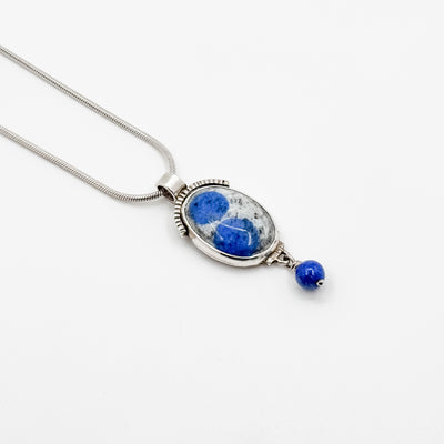 Azurite in granite with lapis bead necklace