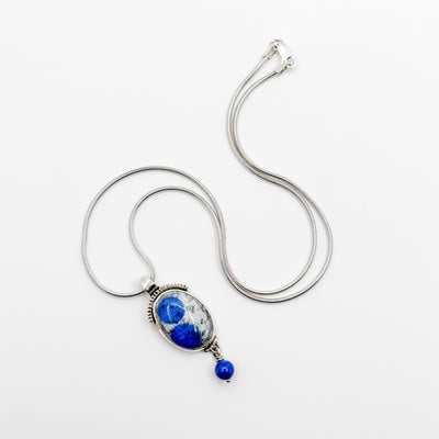 Azurite in granite with lapis bead necklace