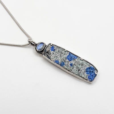 Natural surface Azurite in granite with moonstone necklace