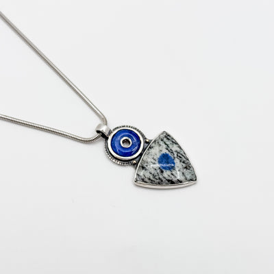 Azurite in granite with lapis donut necklace