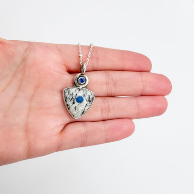 Azurite in granite with lapis donut necklace