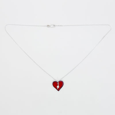 Enamel copper heart pendant with pearl necklace