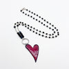 Enamel copper heart pendant on beaded onyx chain necklace