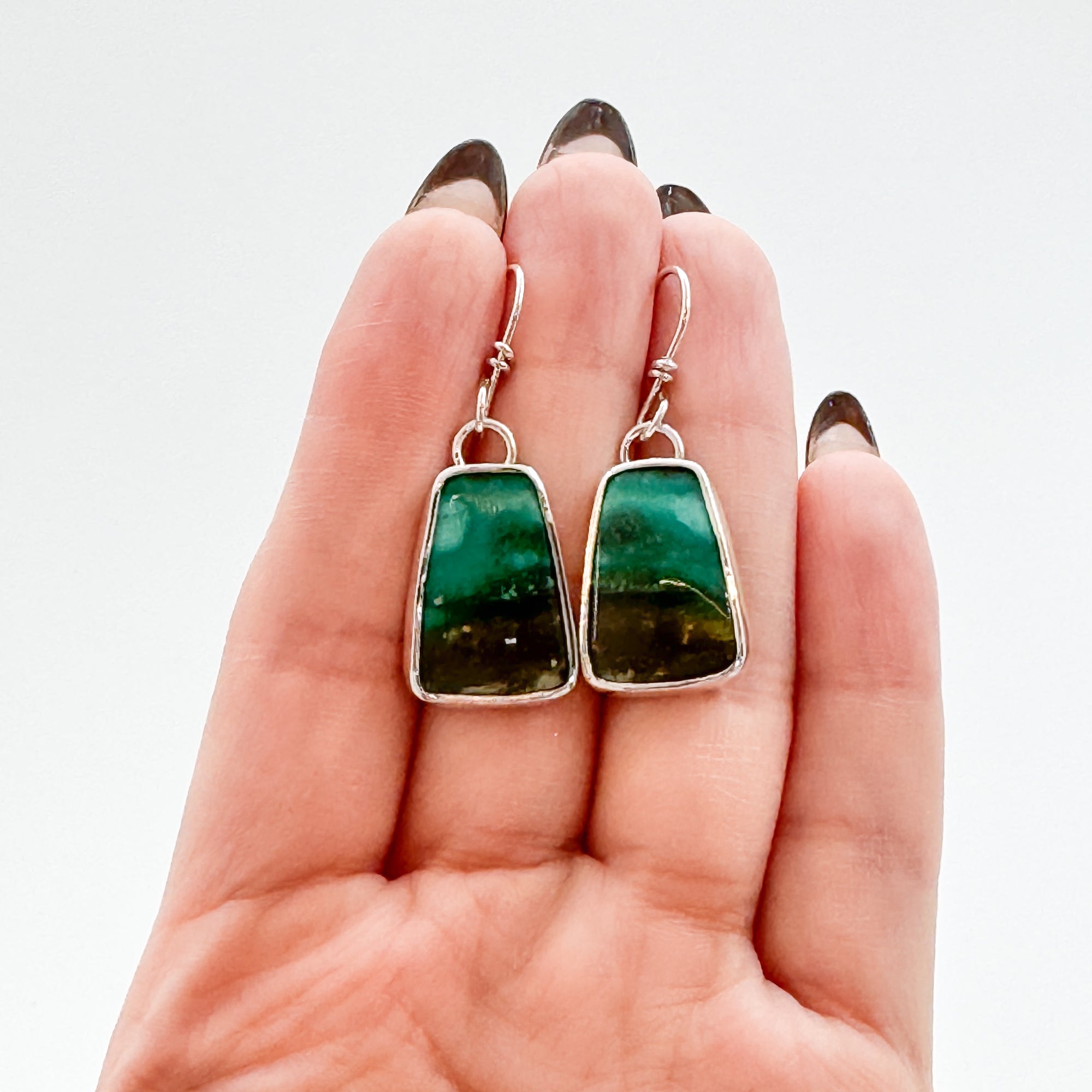 Opalized wood trapezoid earrings