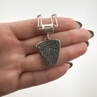 Sterling Silver Psilomelane Triangle Druzy Pendant