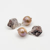 Smashed top earrings with champagne baroque pearls