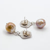 Smashed top earrings with champagne baroque pearls