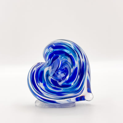 Blue mix on white paperweight heart