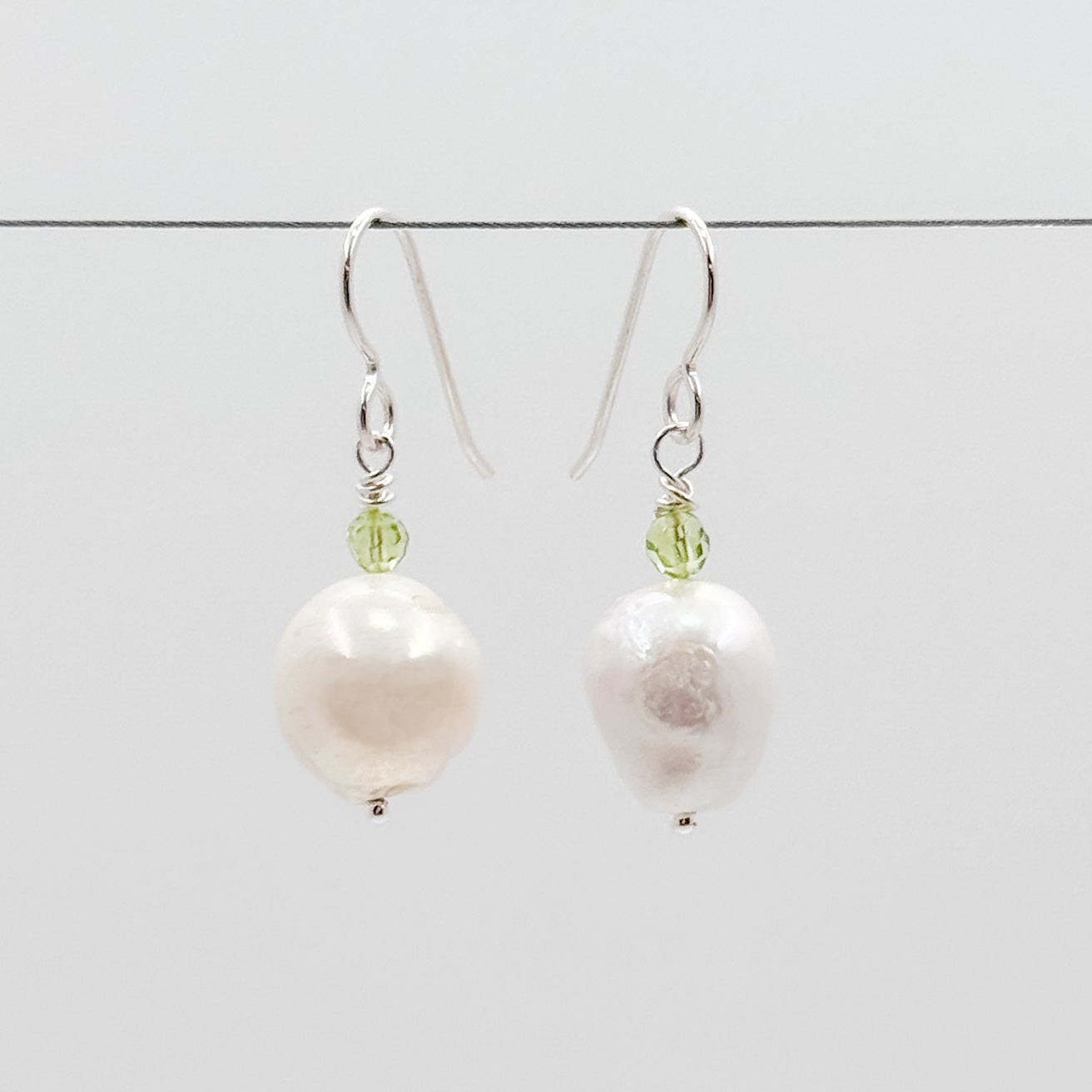 White Pearl and Peridot earrings