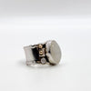 Deckled crotch hugger oval moonstone cabochon ring