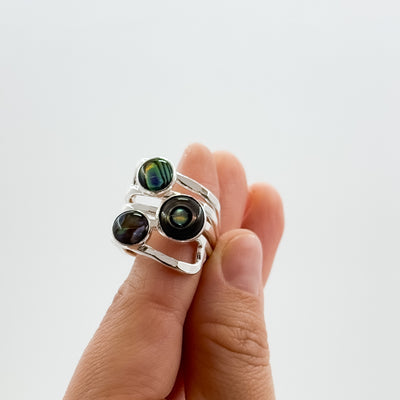 Wrap Ring with 3 Abalone