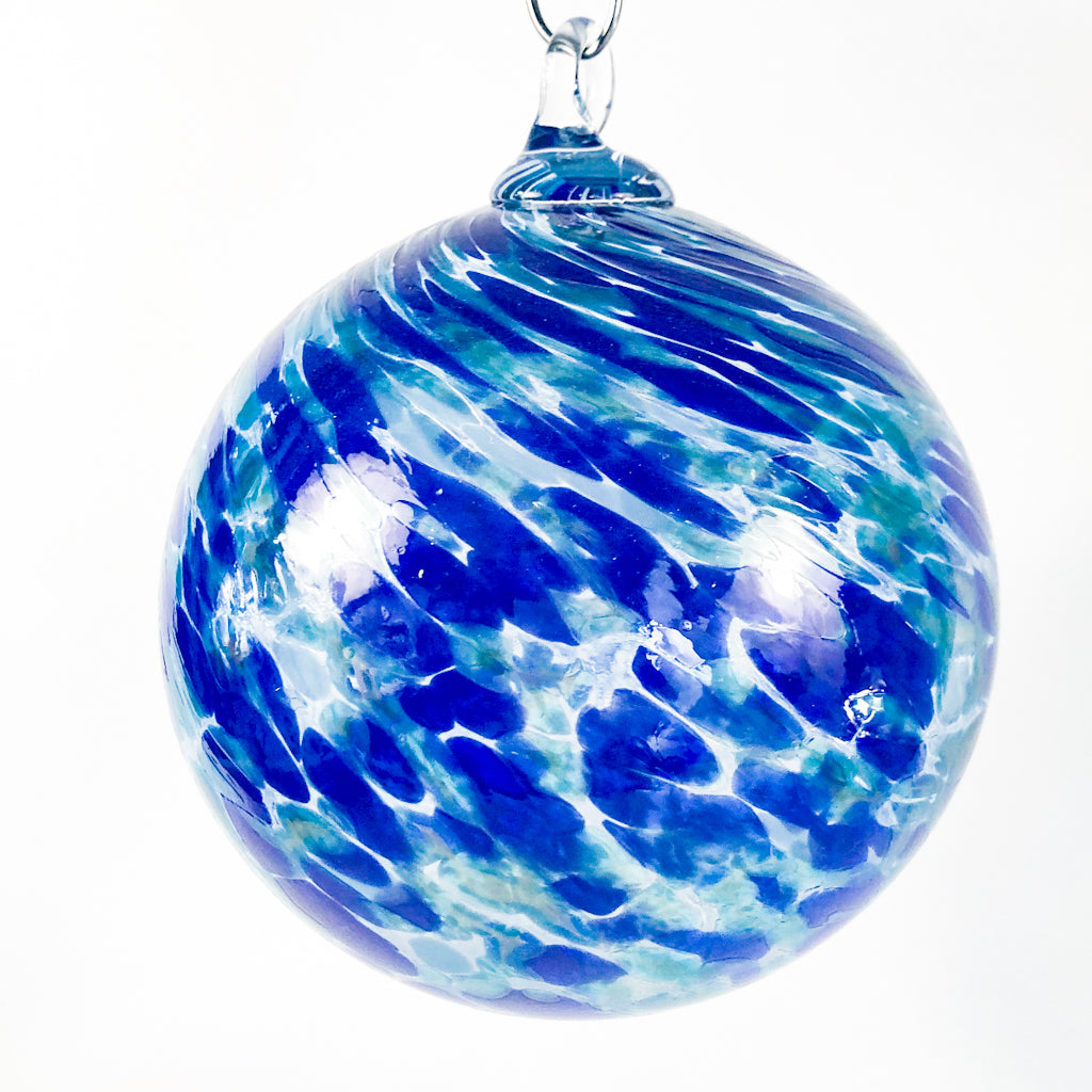 Extra Large Cobalt & Light Blue Speckled Glass Ball - Raiford Gallery Inc